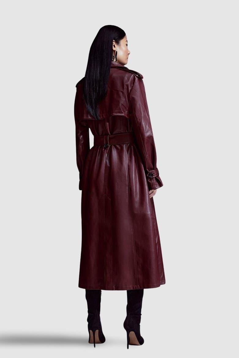 Tailored Faux Leather Belted Trench Coat, Alternate, color, Oxblood