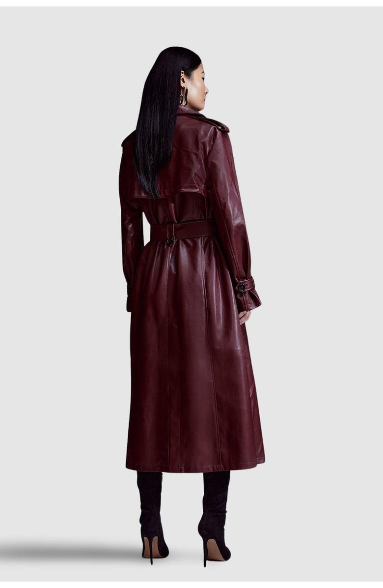 Karen Millen Tailored Faux Leather Belted Trench Coat, Alternate, color, Oxblood
