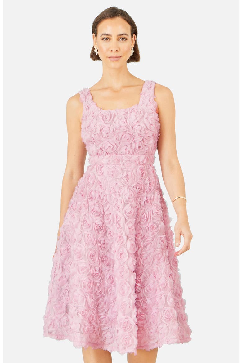 Applique Floral Skater Dress, Main, color, Pink