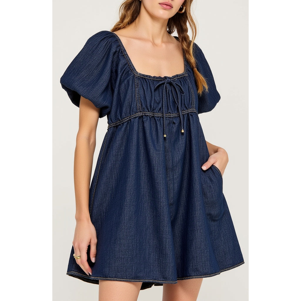 MODENAIRE MODENAIRE PUFF SLEEVE DENIM MINI DRESS