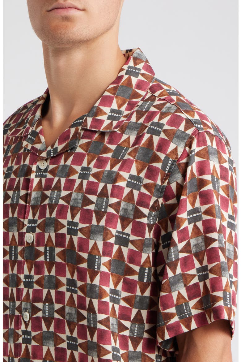 Didicot Painted Geo Pattern Lyocell Camp Shirt, Alternate, color, BURGUNDY / MULTI
