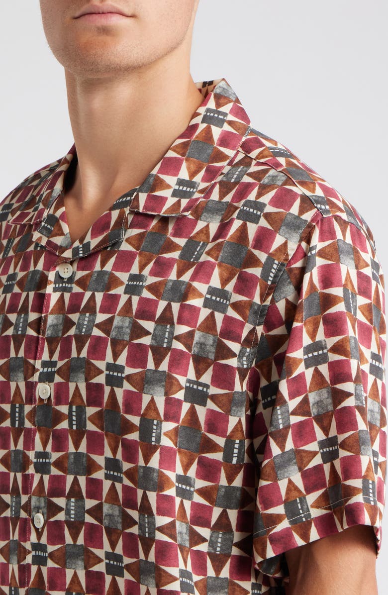 Wax London Didicot Painted Geo Pattern Lyocell Camp Shirt, Alternate, color, Burgundy / Multi