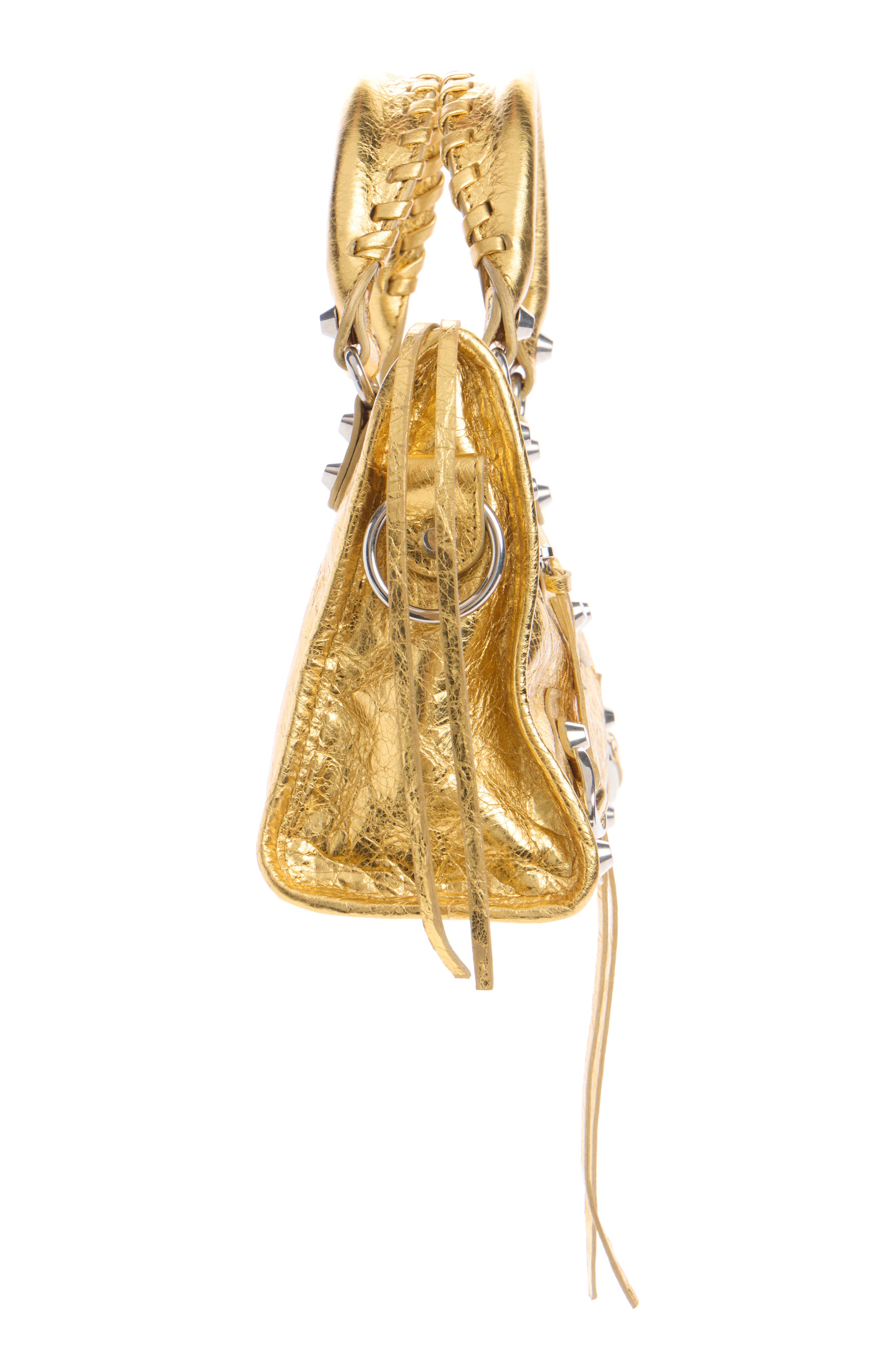 Balenciaga Mini Le City Metallic Lambskin Leather Handbag, Alternate, color, 8027 Gold