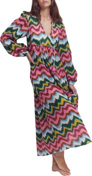 Boden Boho Print Tie Neck Cotton Kaftan Midi Dress