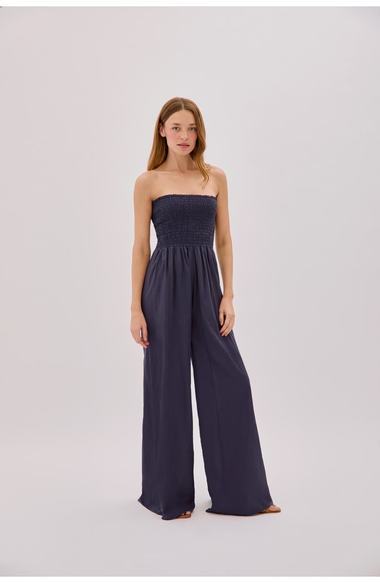 Labeca London Mare Cotton Shirred Jumpsuit, Alternate, color, Navy