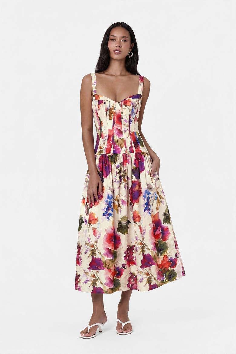 Makenna Floral Dress, Main, color, WATERCOLOR FLORA