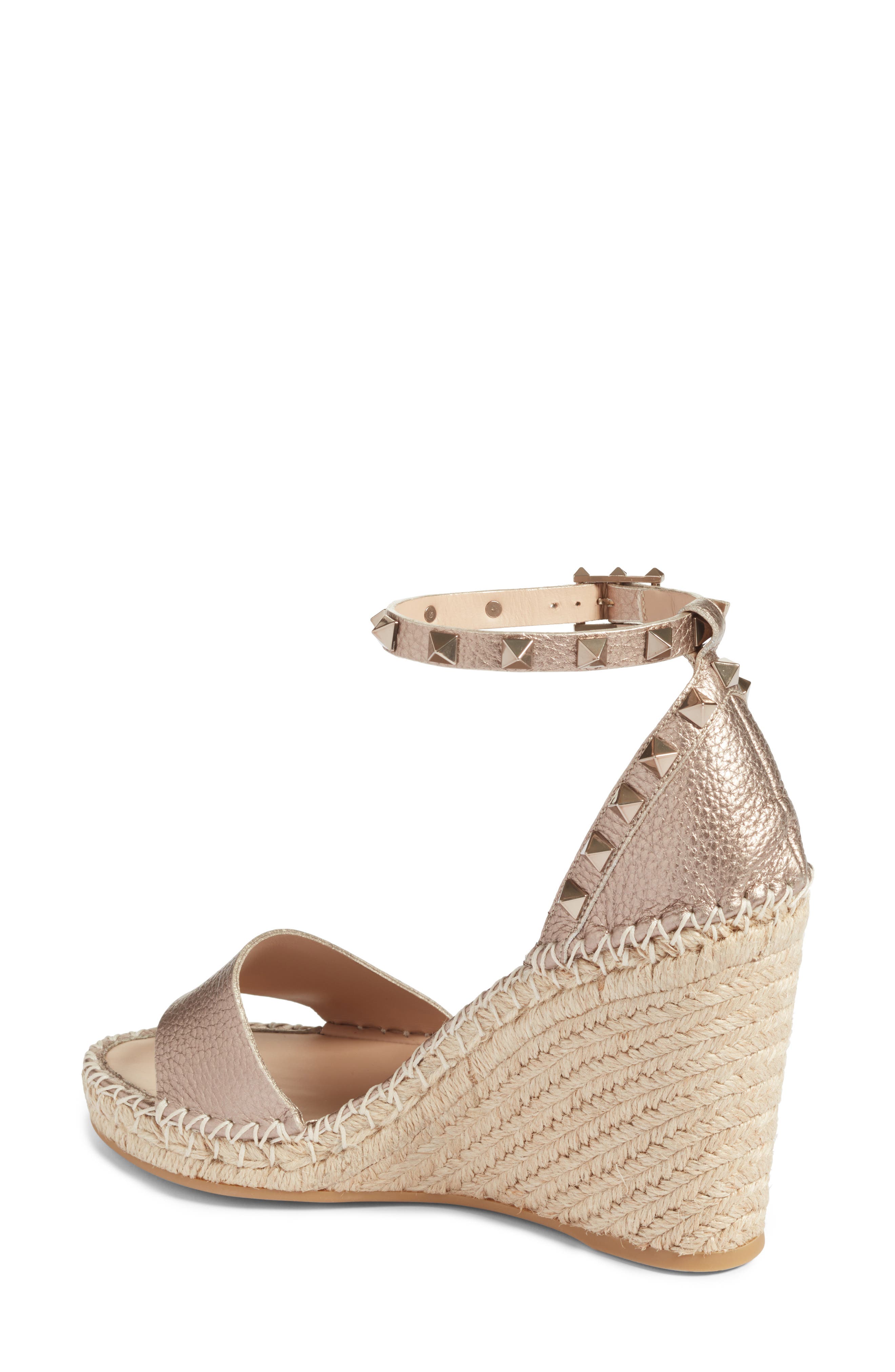 Rockstud Espadrille Sandal, Alternate, color, SKIN METALLIC LEATHER