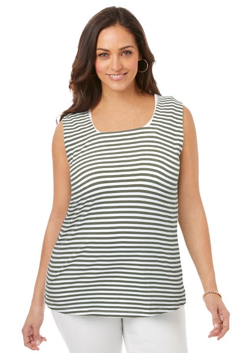 Jessica London Stretch Cotton Square Neck Tank In Multi