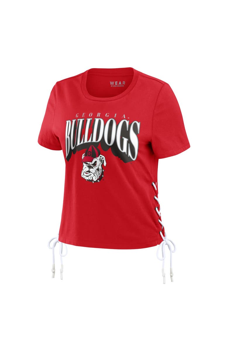WEAR by Erin Andrews Women's WEAR by Erin Andrews Red Georgia Bulldogs Side Lace-Up Modest Crop T-Shirt, Alternate, color, Red