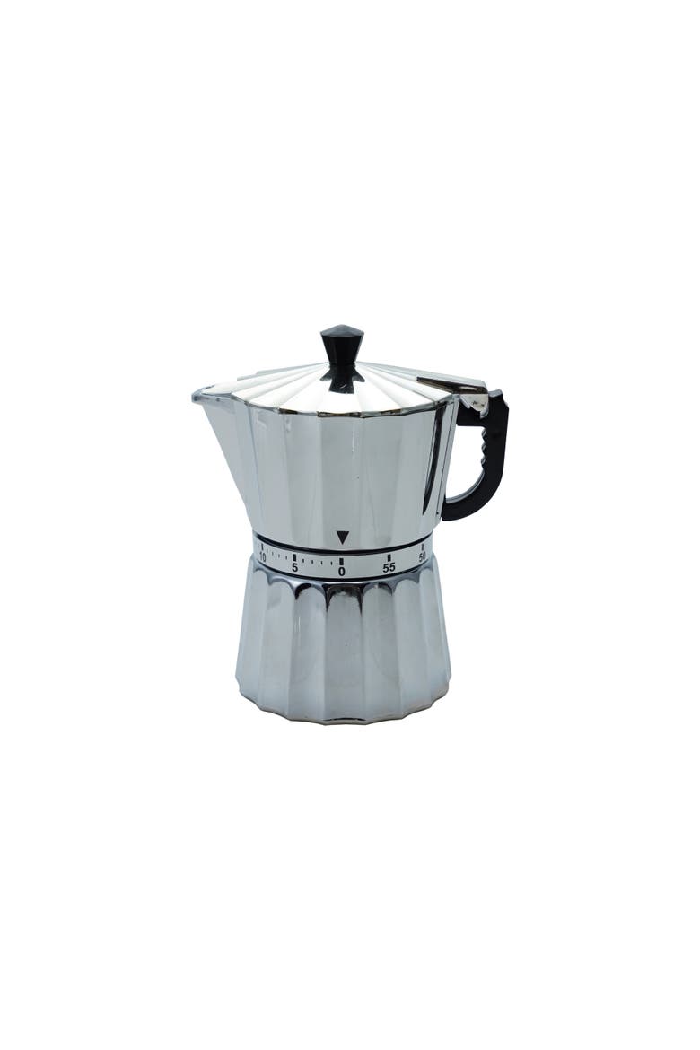 Plastic Moka Pot Shaped 1-Hour Twist Timer, Silver and Black, Main, color, Silver