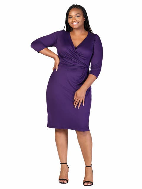 Plus Size Knee Length V Neck Dress