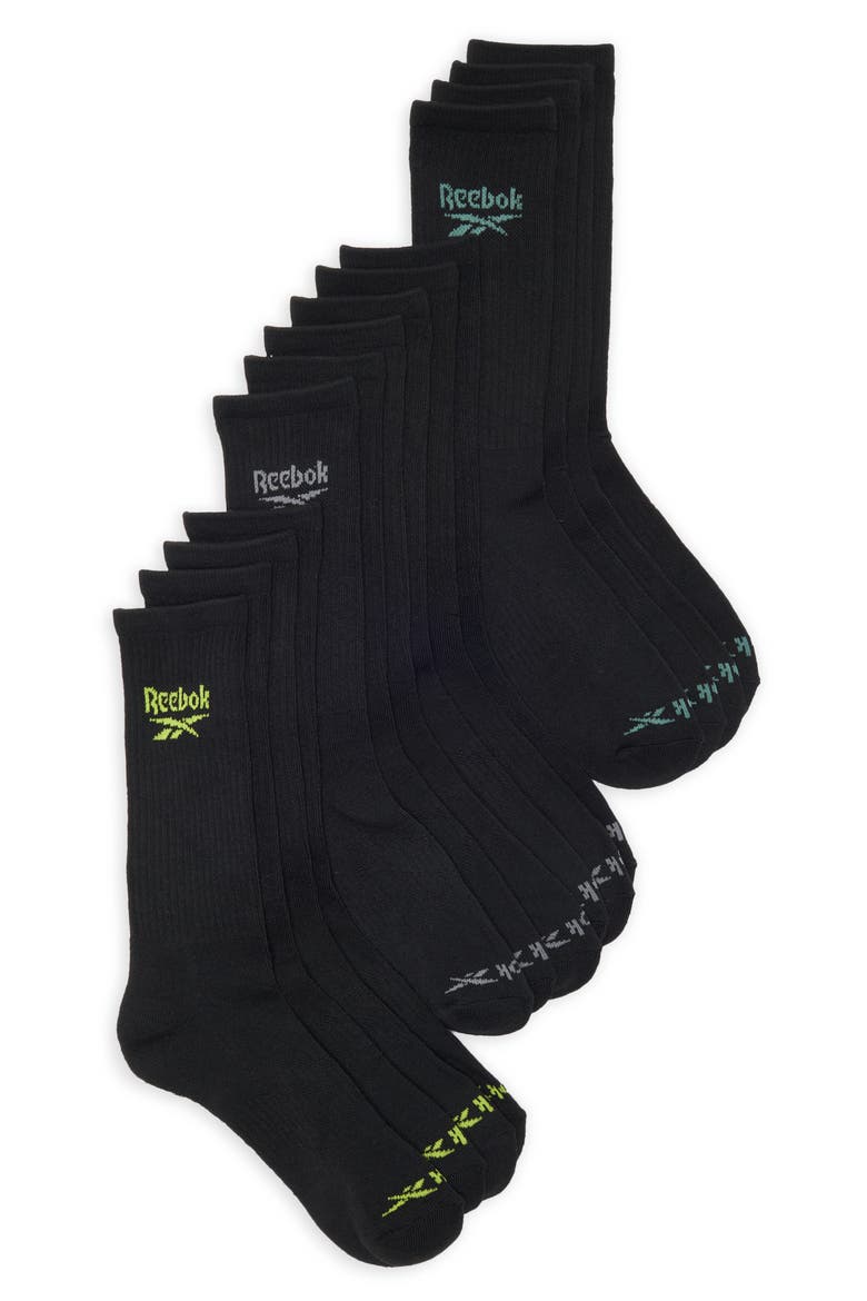 7-Pack Assorted Terry Crew Socks, Main, color, BLACK