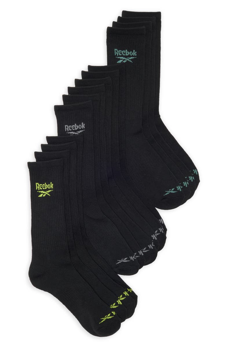Reebok 7-Pack Assorted Terry Crew Socks, Main, color, Black