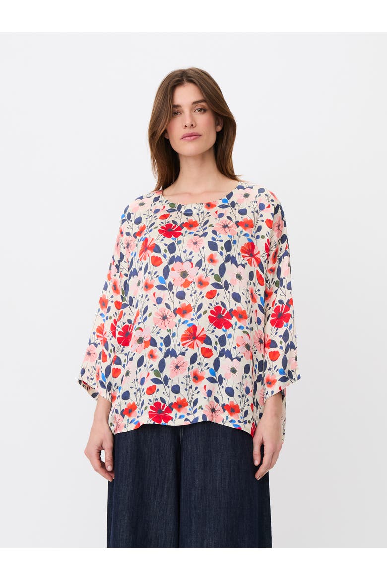Round-Neck Relaxed Tunic Blouse, Main, color, Poinsettia