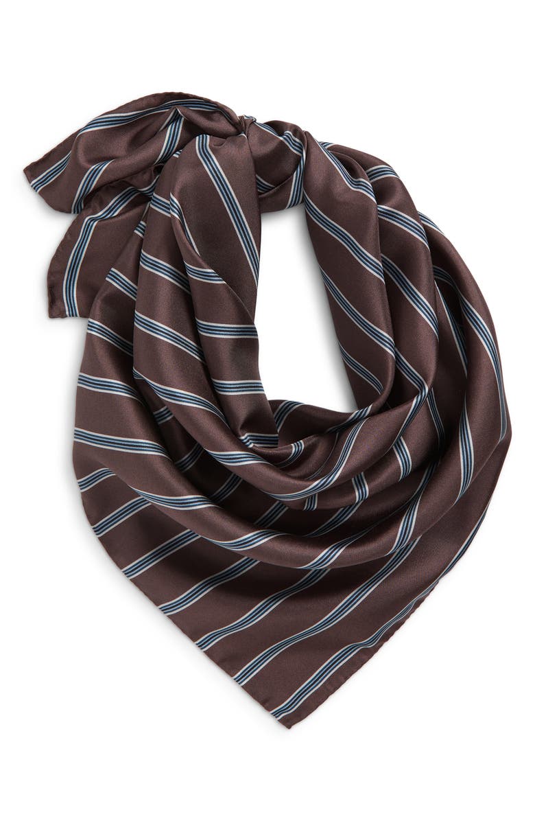 Vince Stripe Silk Twill Scarf, Main, color, Brown