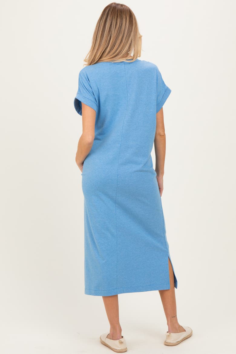 Pocket Front Midi T-Shirt Dress, Alternate, color, Blue