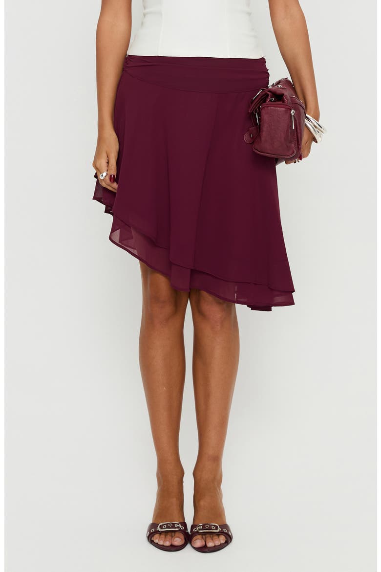 Evanescence Asymmetric Midi Skirt, Main, color, CHERRY
