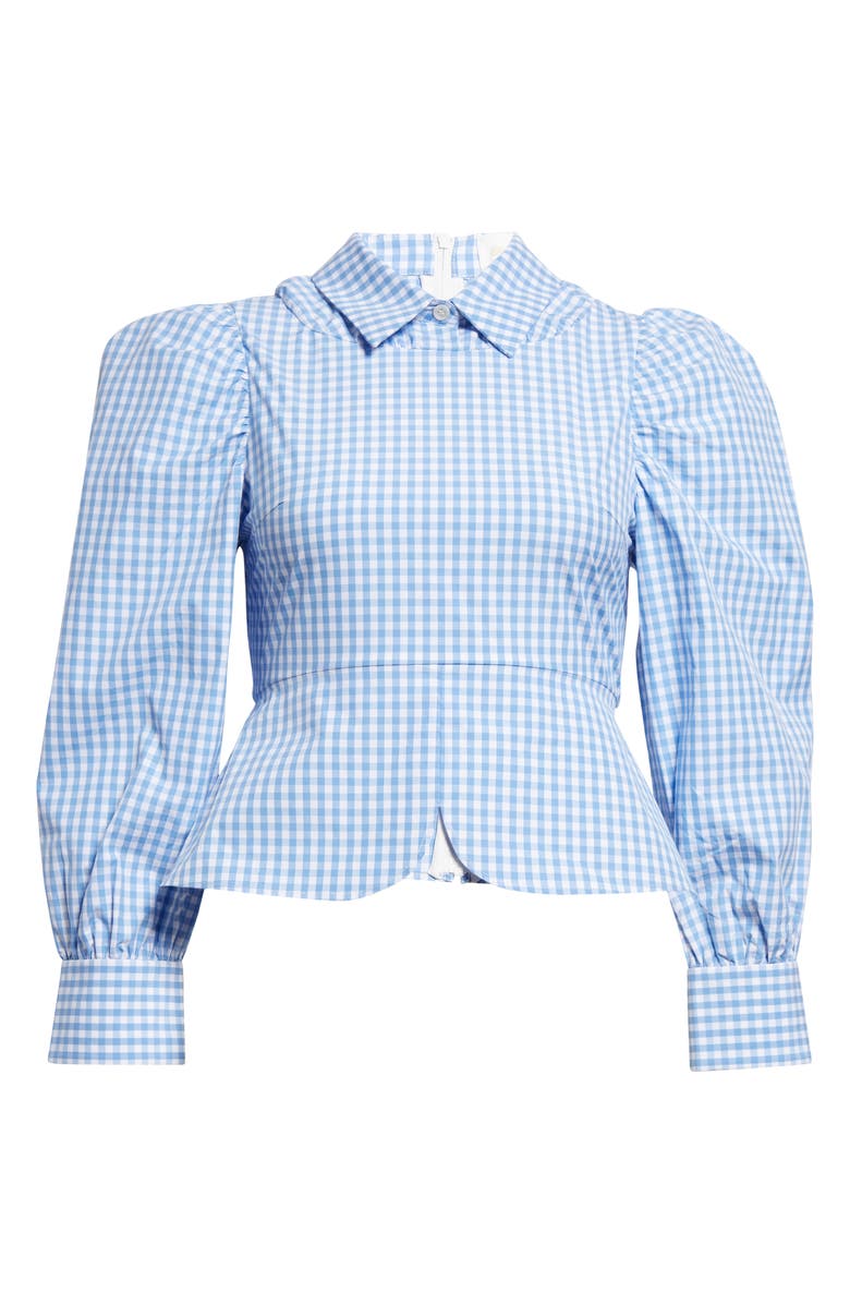 Shushu/Tong Gingham Puff Sleeve Split Hem Crop Top, Alternate, color,