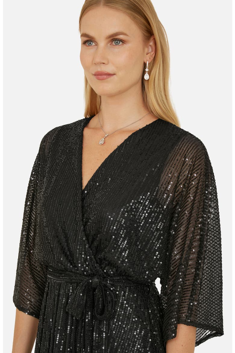 Sequin Midi Wrap Dress, Alternate, color, Black