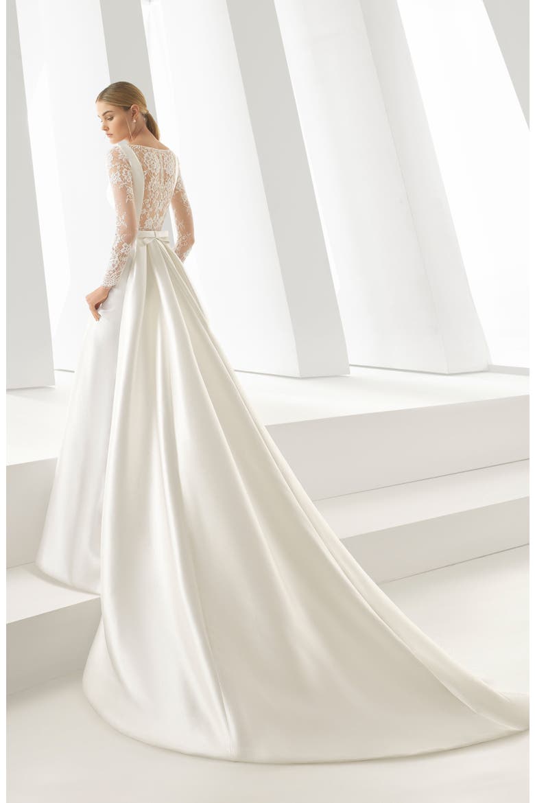 Doreen Long Sleeve Column Wedding Dress with Removable Train, Alternate, color, NATURAL