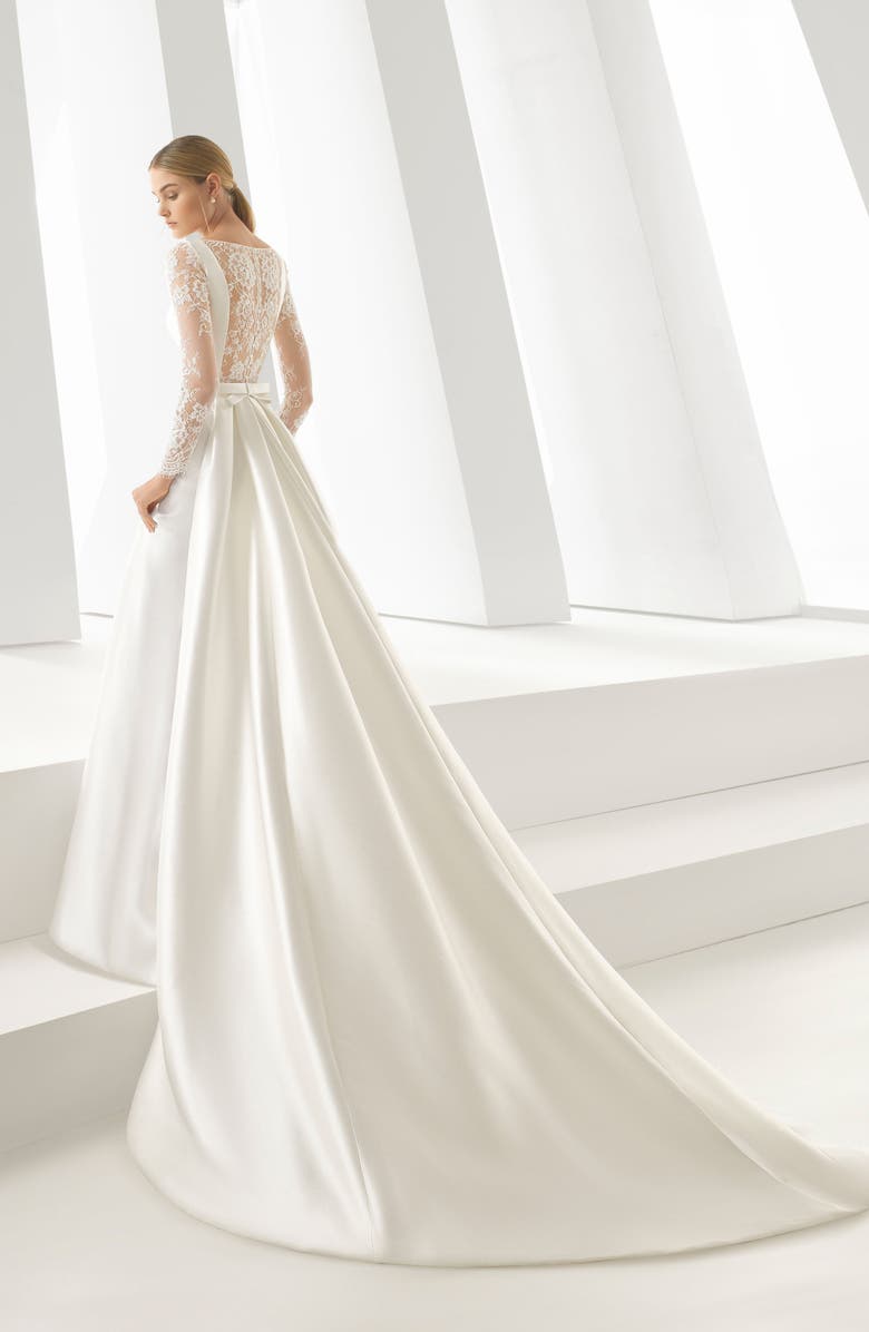 Rosa Clará Doreen Long Sleeve Column Wedding Dress with Removable Train, Alternate, color,
