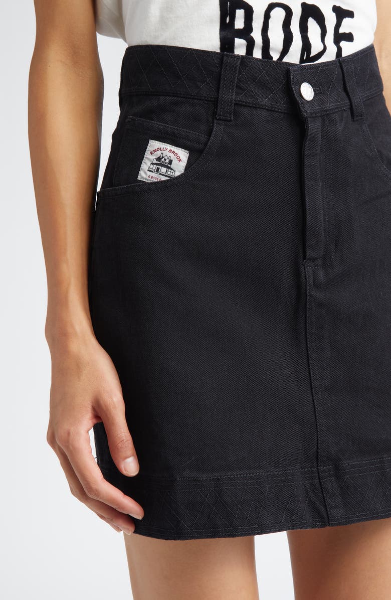 Bode Knolly Brook Cotton Twill Miniskirt, Alternate, color, Black