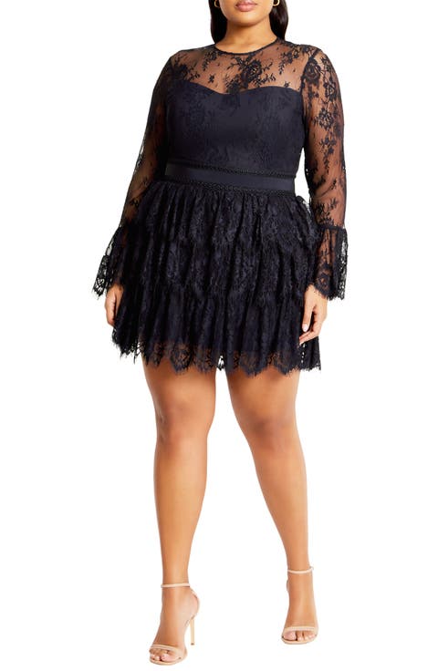 Logan Lace Overlay Long Sleeve Cocktail Dress (Plus)