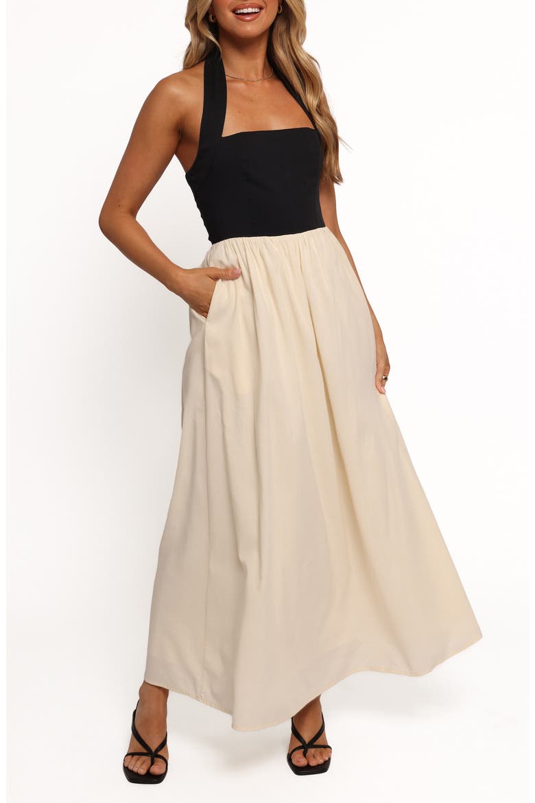 Jayden Halter Neck Maxi Dress, Main, color, BLACK CREAM