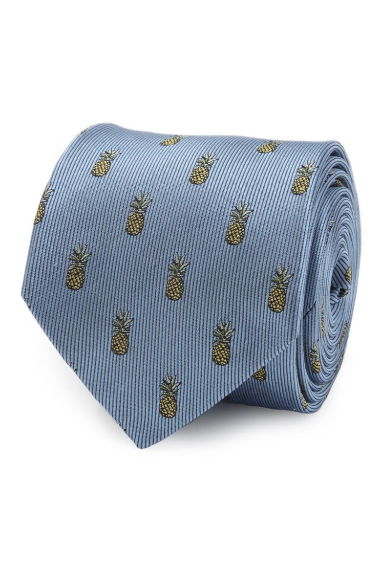 Pineapple Silk Tie, Alternate, color, BLUE