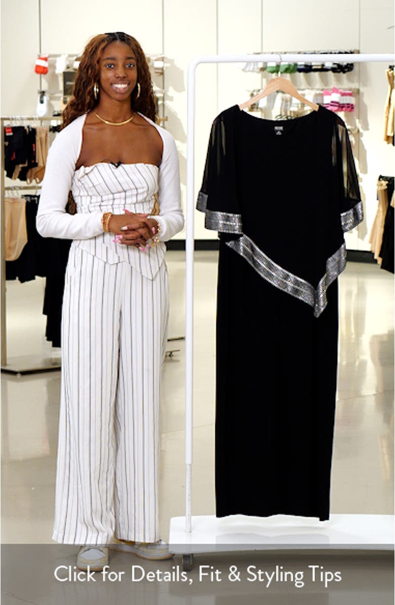 Asymmetrical Foil Trim Cape Dress, sales video thumbnail