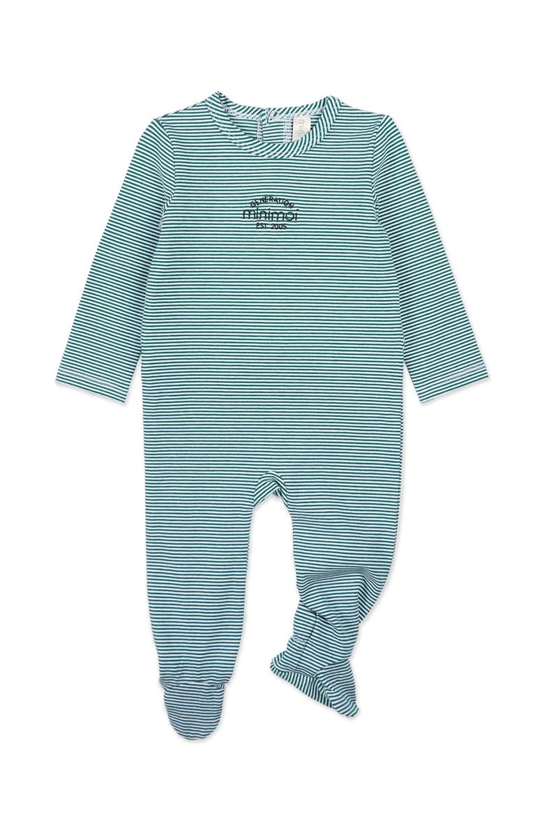 Baby and Toddler Stretchy Mini-Striped Cotton-Rich Footie, Main, color, Emerald Green