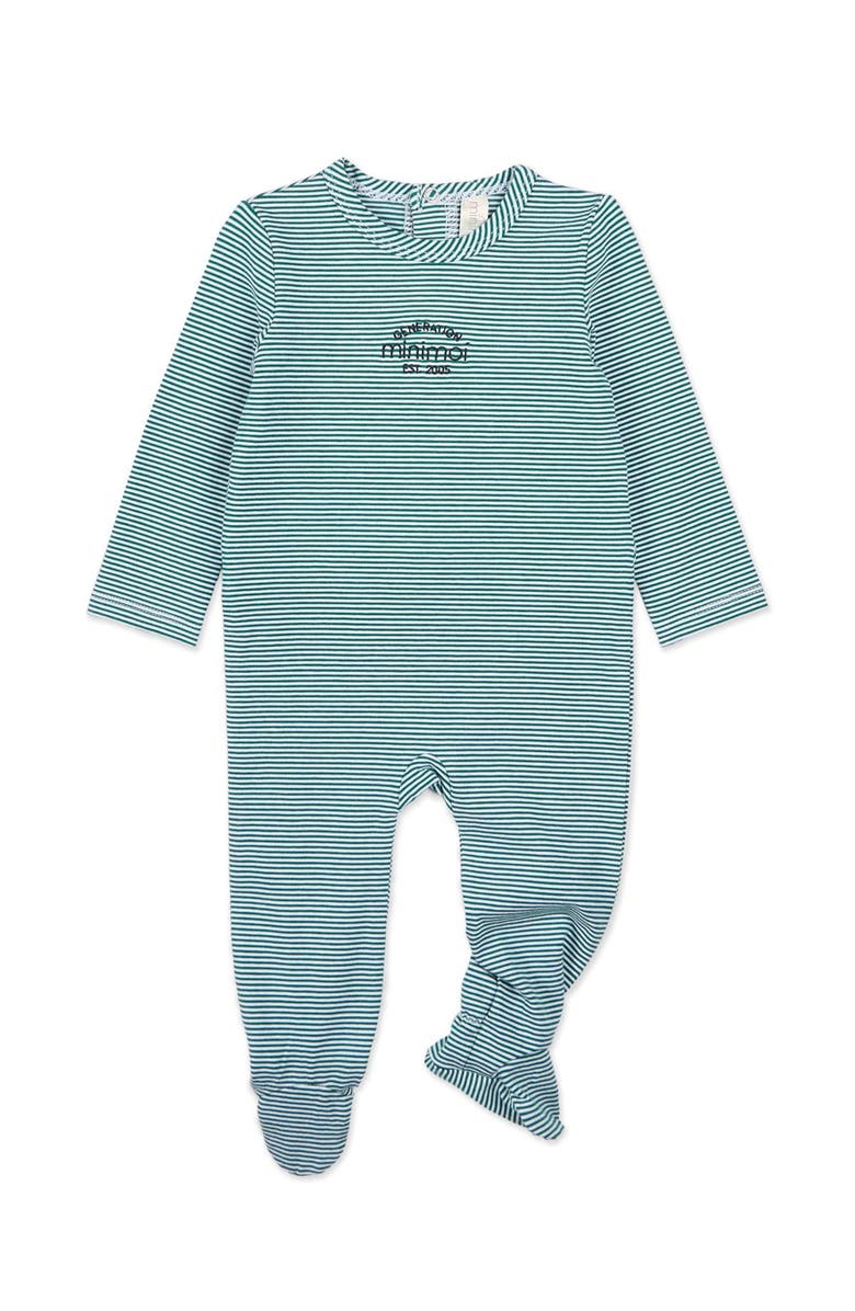 MiniMoi Baby and Toddler Stretchy Mini-Striped Cotton-Rich Footie, Main, color, Emerald Green