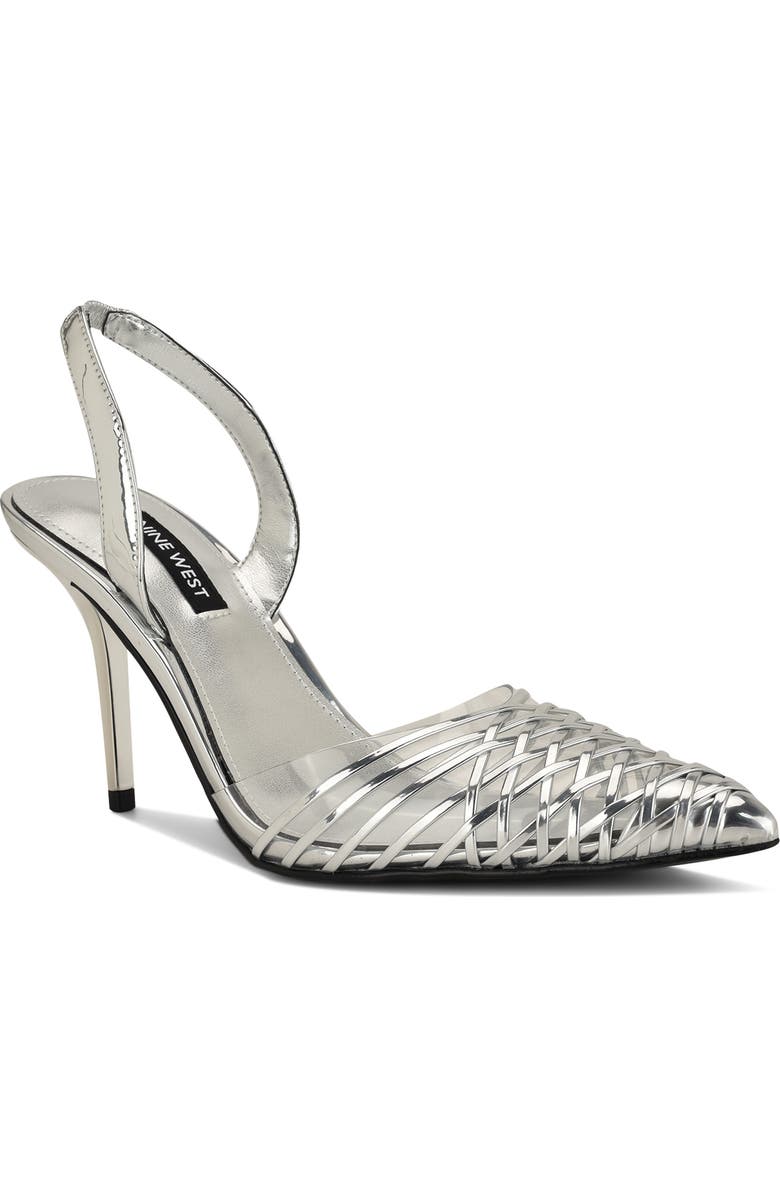 Nine West Pemma Slingback Pointed Cap Toe Pump, Main, color, Silver