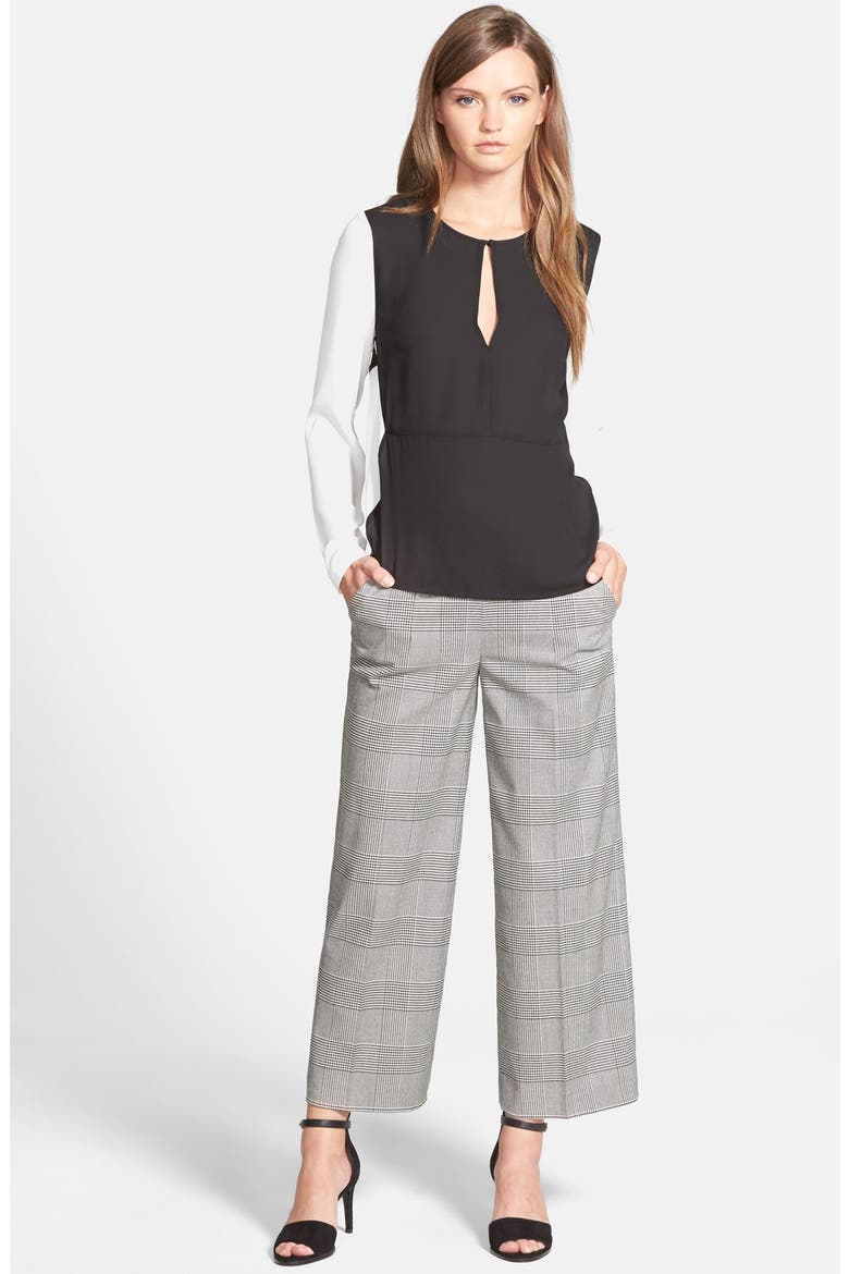 Wide Leg Plaid Culottes (Nordstrom Exclusive), Alternate, color, RICH BLACK