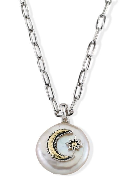 Two-Tone Sun & Moon Mother-of-Pearl Pendant Necklace