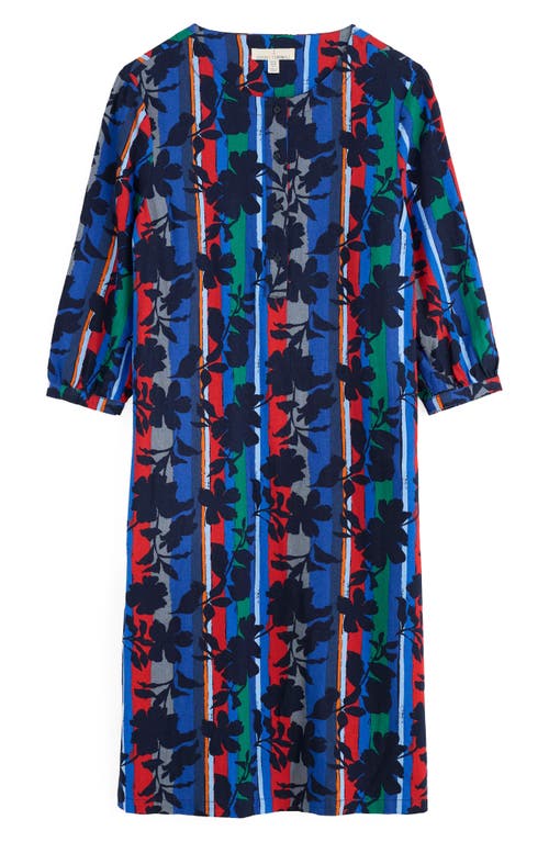 Shop Seasalt Cornwall Sea Call Floral Stripe Linen Blend Midi Dress In Camellia Stripe Ink