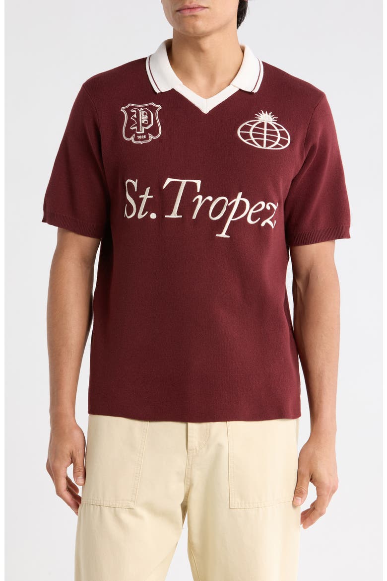 Club Embroidered Johnny Collar Knit Jersey Polo, Main, color, BURGUNDY