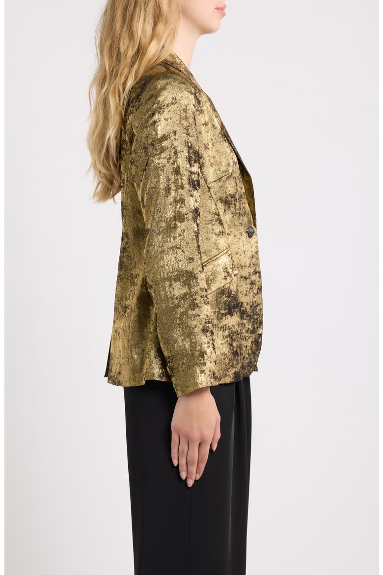 One-Button Metallic Blazer, Alternate, color, ANNE BLACK/ GOLD