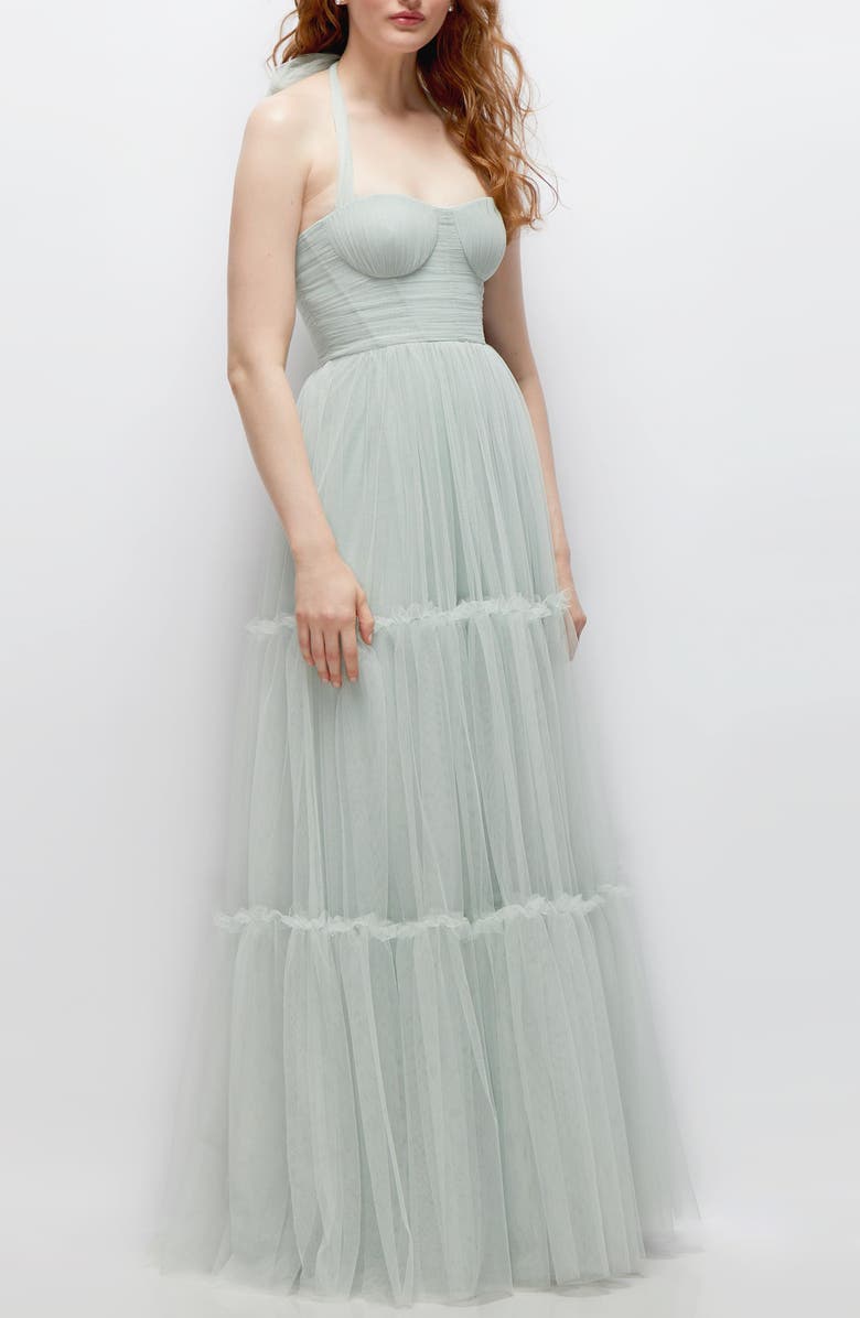 Dessy Collection Tiered Tulle Evening Dress, Alternate, color, Willow