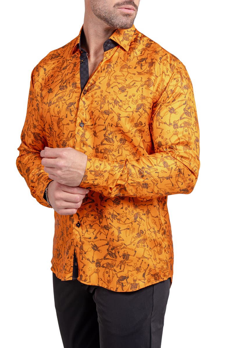 Maceoo Fibonacci Ascension Contemporary Fit Button-Up Shirt, Alternate, color, Orange