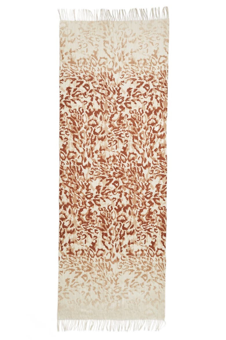Washed Leopard Print Wool & Cashmere Scarf, Alternate, color, BROWN COMBO