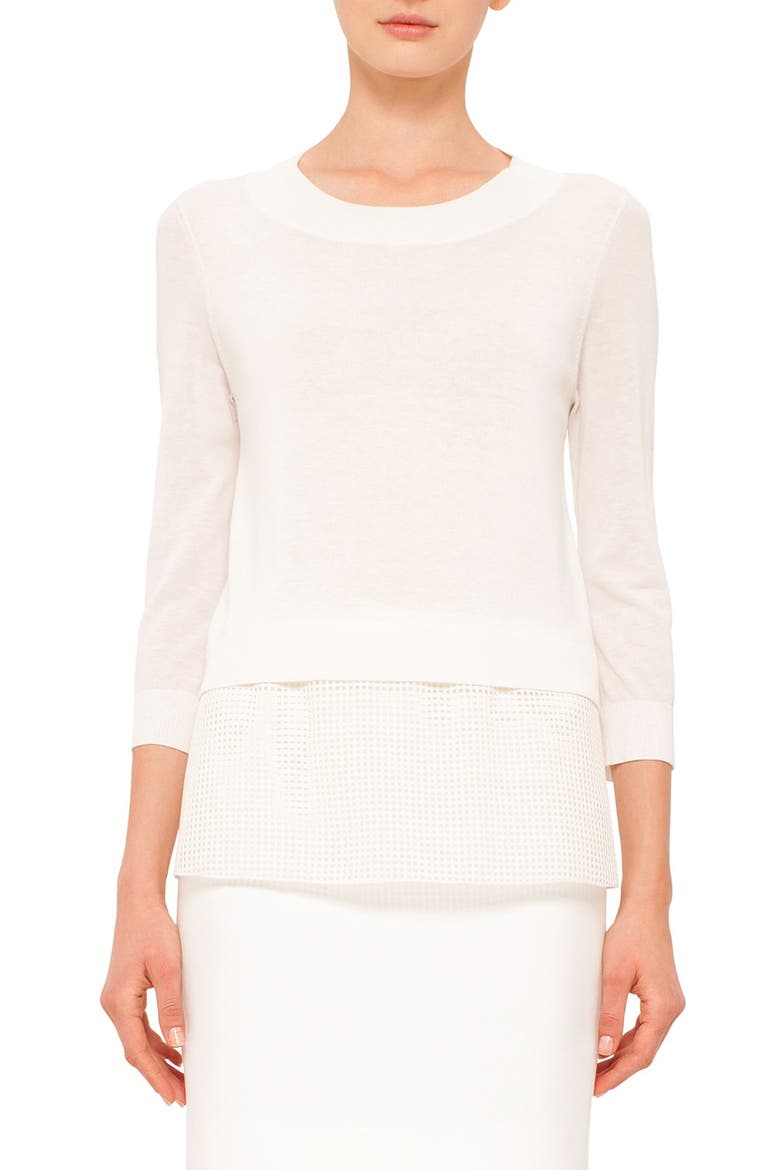 Mesh Hem Cotton Blend Sweater, Main, color, CREAM