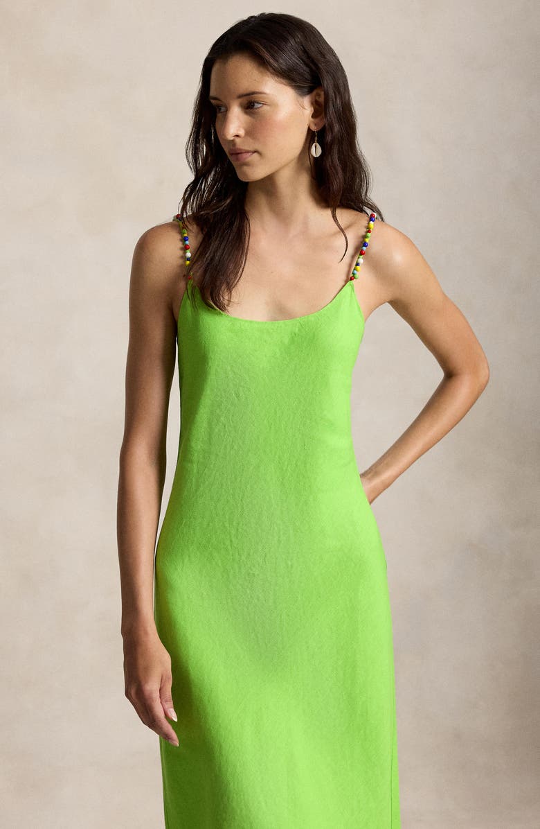 Polo Ralph Lauren Bead Detail Linen Slipdress, Alternate, color, Riviera Green