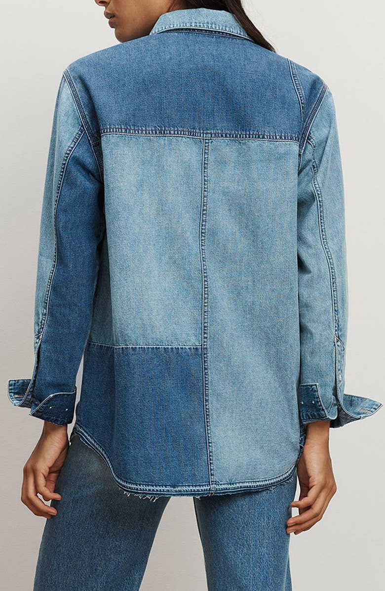 Veronica Beard Dalma Colorblock Denim Button-Up Shirt, Alternate, color, Time Travel