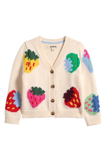 Mini Boden Kids' Berry Cotton Blend Cardigan In Brown