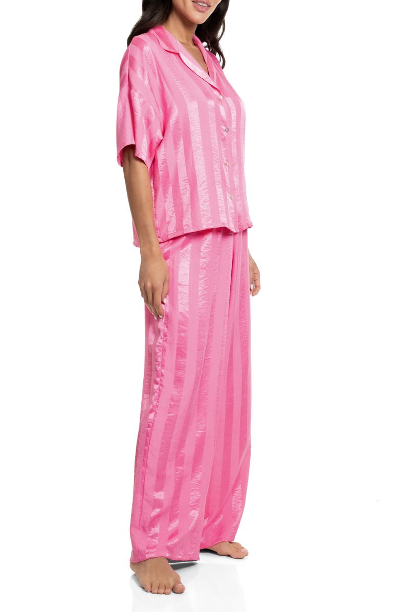 Midnight Bakery Stripe Jacquard Button-Up Top & Pants Pajamas, Alternate, color, Pink