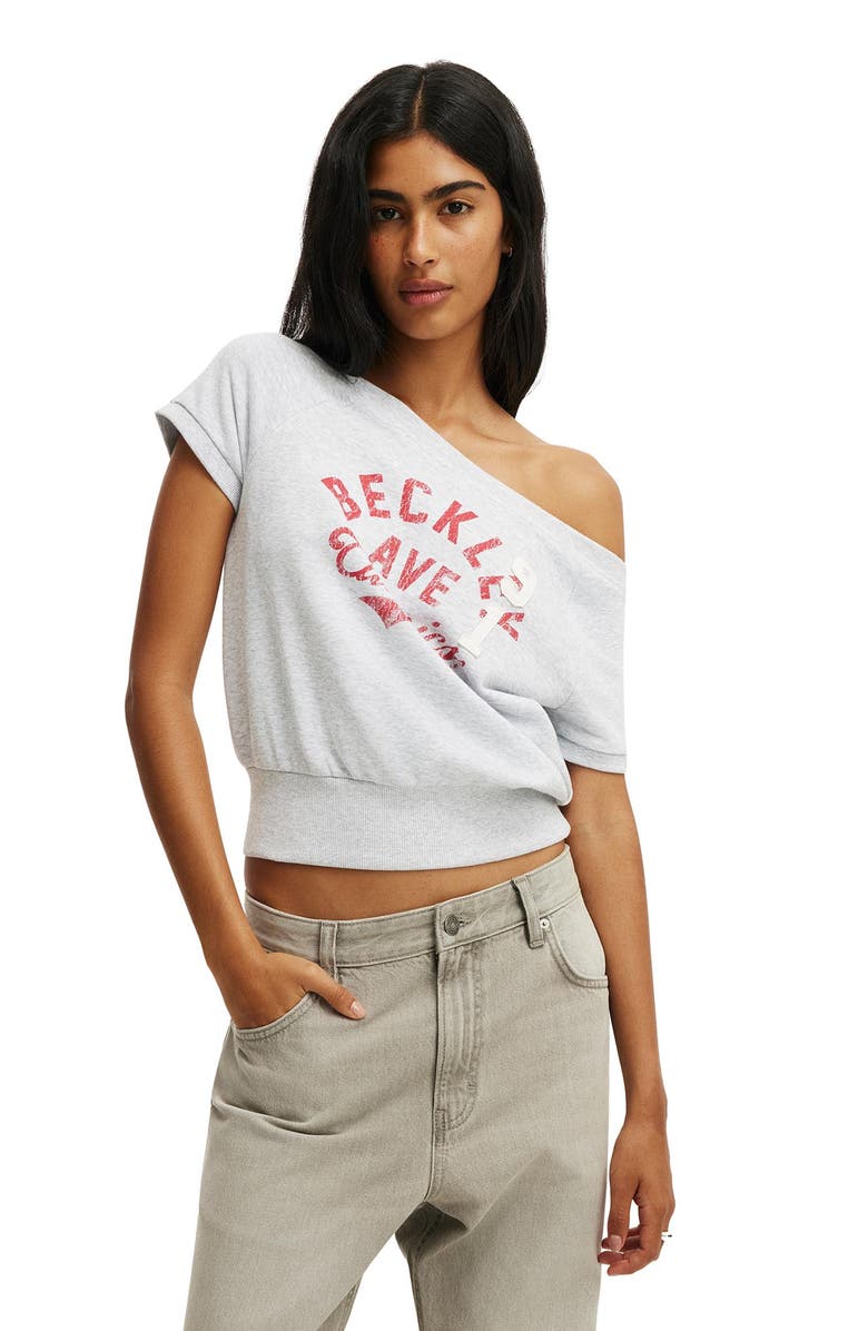 Cotton On Women's Short Sleeve Off Shoulder Sweatshirt, Main, color, Soft Grey Marle Beckley