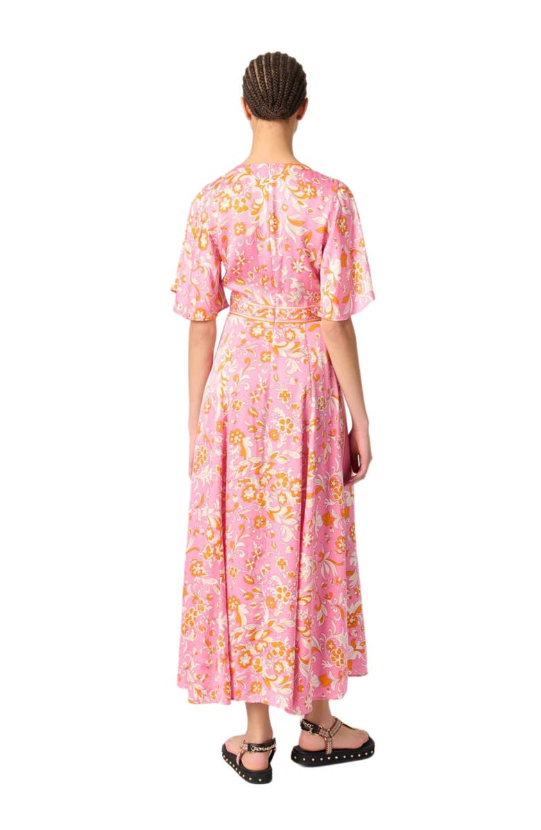 maje Patterned flowing maxi dress, Alternate, color, Orange Pink Flowers Print