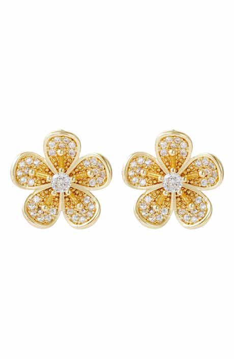 Adornia 14K Gold Plated Cubic Zirconia Flower Stud Earrings