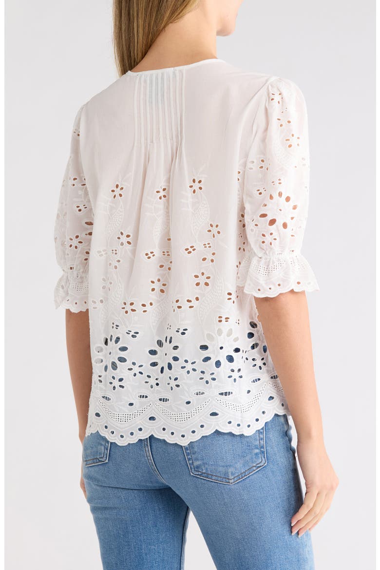Eyelet Pleated Peasant Top, Alternate, color, WHITE